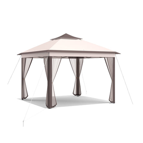 Carpa Cenador Plegable de 11 x 11 Pies con 2 Niveles, Toldo Portátil, Bolsa de Transporte, Malla