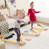Viga 12 piezas de madera con vigas de equilibrio y piedras de paso de colores para niños