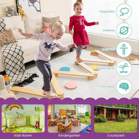 Viga 12 piezas de madera con vigas de equilibrio y piedras de paso de colores para niños