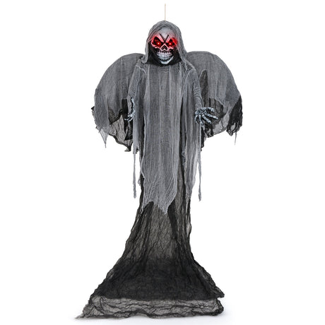 12.1 pies Esqueleto Fantasma con Ojos Rojos Parpadeantes y Sonidos Aterradores
