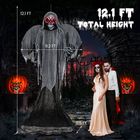 12.1 pies Esqueleto Fantasma con Ojos Rojos Parpadeantes y Sonidos Aterradores