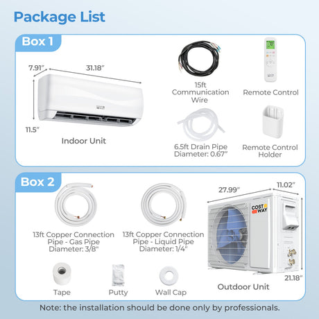 Aire acondicionado mini-split de 12000 BTU, 17 SEER2, 208-230V con bomba de calor