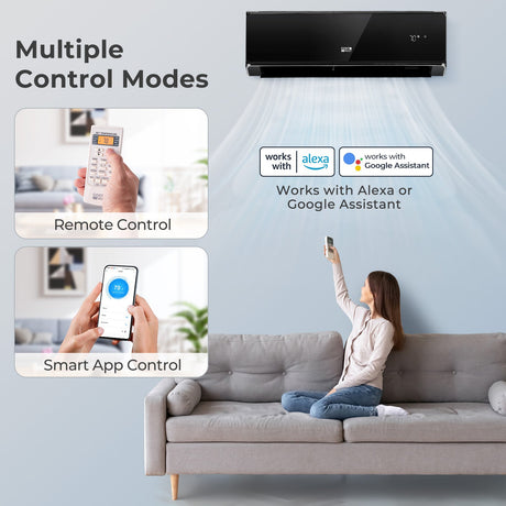 Aire acondicionado y calefactor mini split con Wi-Fi de 12000 BTU 22 SEER2 208-230V negro