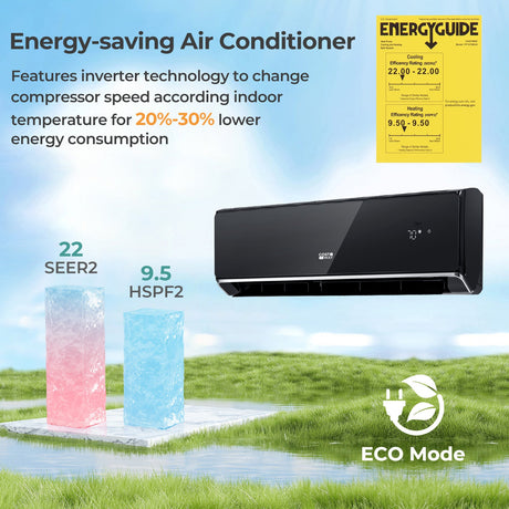 Aire acondicionado y calefactor mini split con Wi-Fi de 12000 BTU 22 SEER2 208-230V negro