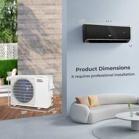 Aire acondicionado y calefactor mini split con Wi-Fi de 12000 BTU 22 SEER2 208-230V negro