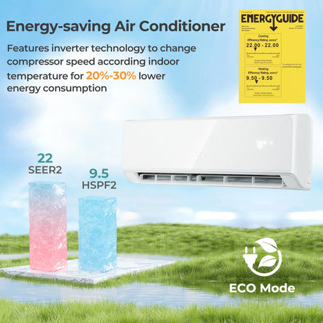 Aire acondicionado y calefactor mini split de 12000 BTU 22 SEER2 208-230V con Wi-Fi, color blanco