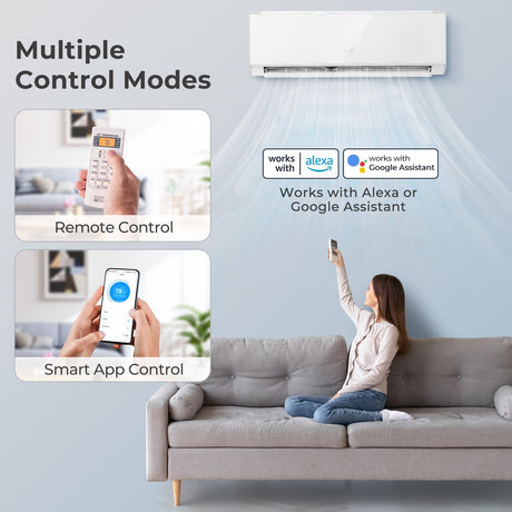 Aire acondicionado y calefactor mini split de 12000 BTU 22 SEER2 208-230V con Wi-Fi, color blanco