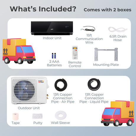 Aire acondicionado y calefactor mini split con Wi-Fi de 12000 BTU 22 SEER2 208-230V negro