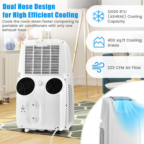 Aire acondicionado portátil de manguera doble de 12000 BTU con control remoto - Blanco