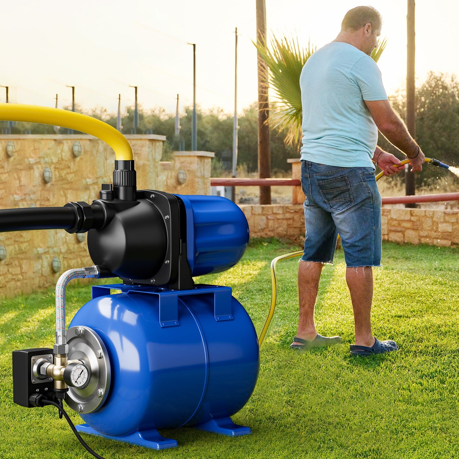 Bomba de agua de jardín de 1200 W, pozo poco profundo, riego a presión