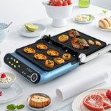 Prensa Panini y Parrilla de 1200 W con pantalla LED y 7 modos de cocción - Azul