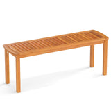 Juego de 2 bancos de exterior de madera de acacia con asiento de listones para jardín