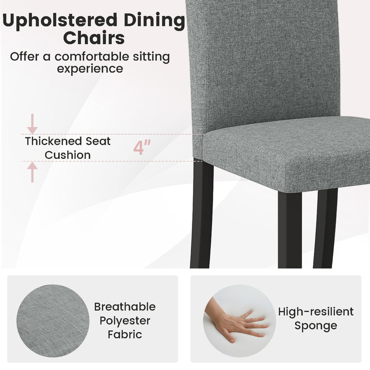 Juego de 2 sillas de comedor modernas de mediados de siglo con patas de madera de caucho - Gris