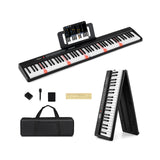 Teclado de piano plegable de 88 teclas, portátil, semipesado, eléctrico, negro
