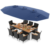 Juego de comedor para exteriores de 10 piezas con sombrilla doble de 4.5 metros