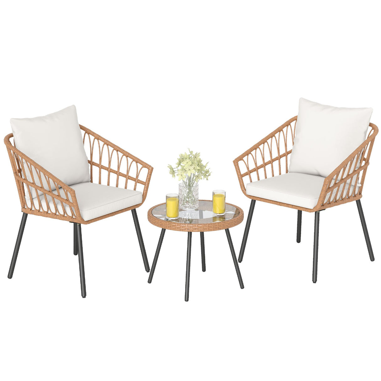 Juego de bistro de 3 piezas para patio con estructura de metal de alta resistencia - Beige
