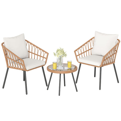 Juego de bistro de 3 piezas para patio con estructura de metal de alta resistencia - Beige