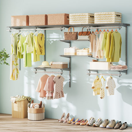 Sistema de almacenamiento y organización de armarios de 4-8 pies con barra para colgar para lavadero y dormitorio