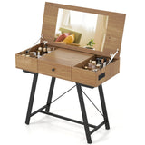 Tocador con espejo elevable, mesa de maquillaje, estilo rústico-marrón