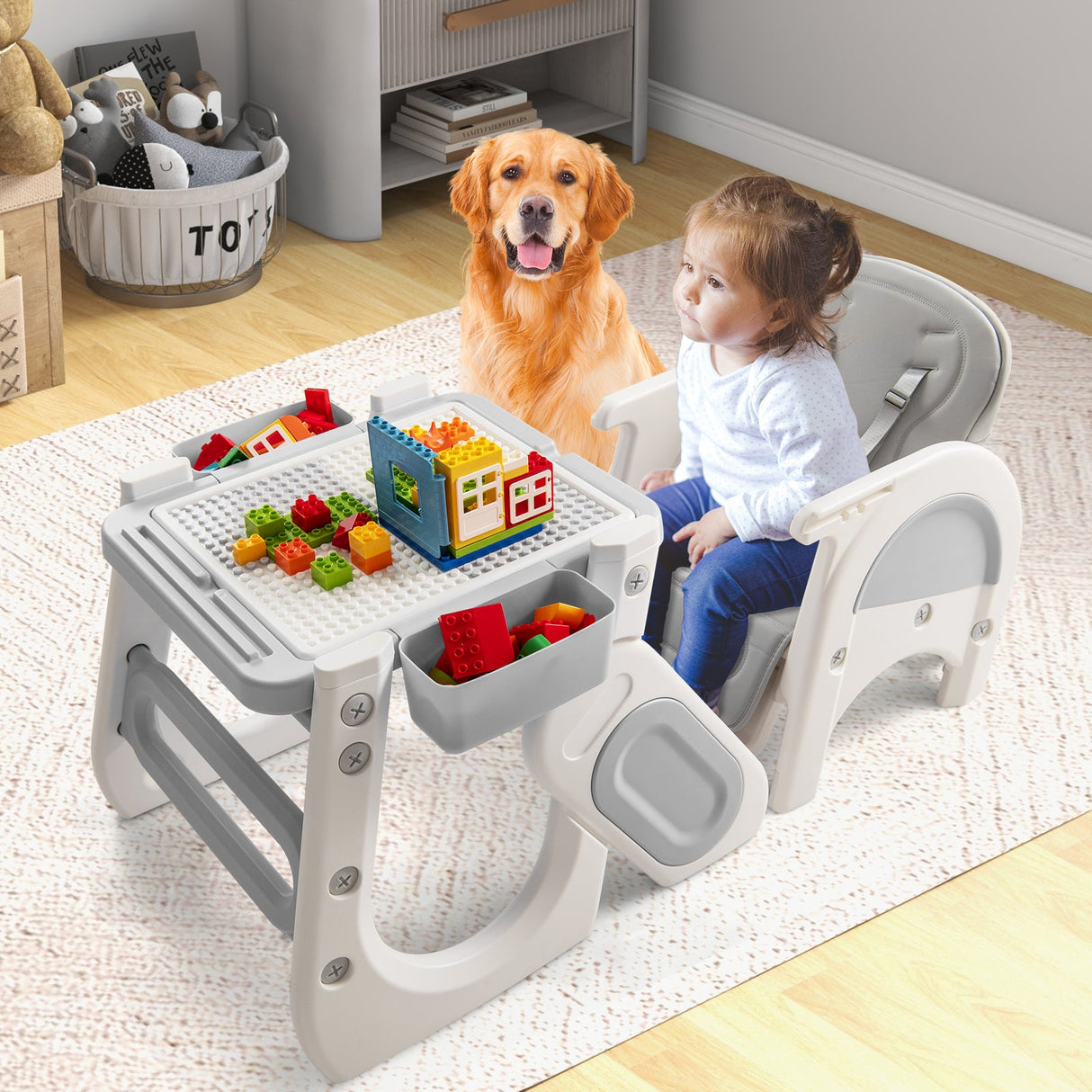 Trona convertible para bebé con bandeja de doble capa y respaldo ajustable