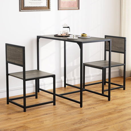 Juego de comedor de 3 piezas, mesa compacta y 2 sillas con estructura metálica para espacios pequeños