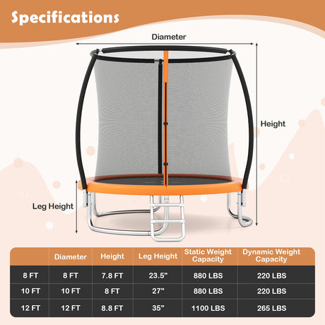 Trampolín de exterior de 12 pies, resistente, recreativo con red de seguridad
