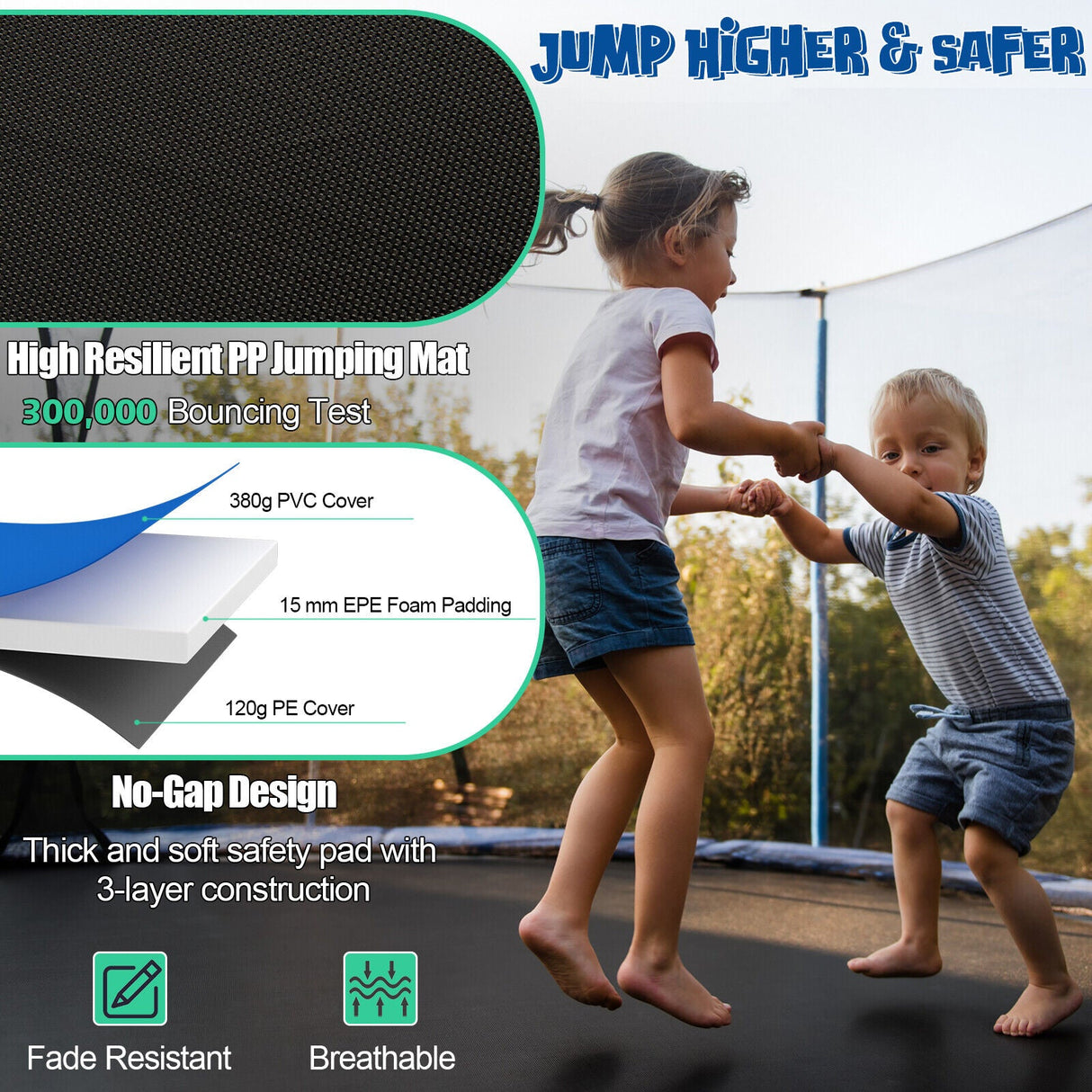 Cama elástica recreativa para exteriores con escalera y red de seguridad