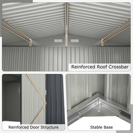 Cobertizo de almacenamiento para exteriores de 12 x 9.8 pies con puerta con cerradura y techo a dos aguas - Gris