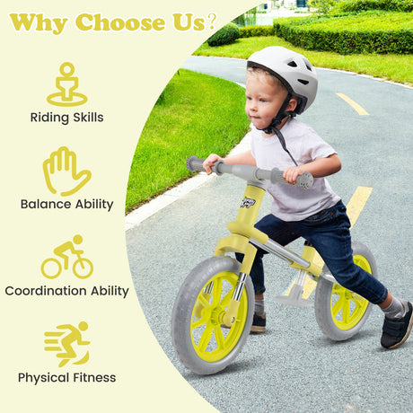 Bicicleta de Equilibrio de 12 Pulgadas con Asiento Ajustable y Manillar Giratorio