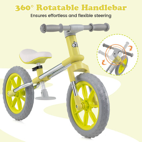 Bicicleta de Equilibrio de 12 Pulgadas con Asiento Ajustable y Manillar Giratorio