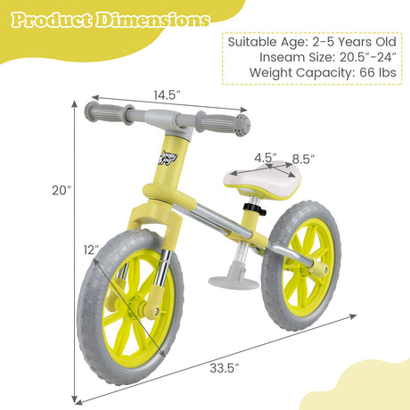 Bicicleta de Equilibrio de 12 Pulgadas con Asiento Ajustable y Manillar Giratorio
