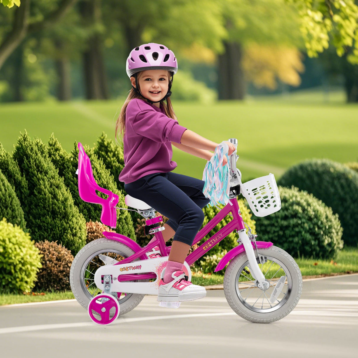 Bicicleta para niños de 12 pulgadas con ruedas de entrenamiento y sistema de 2 frenos para 3