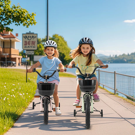 Bicicleta infantil de 14 pulgadas ajustable con ruedas de entrenamiento para niños de 3 a 5 años