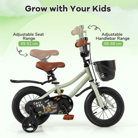 Bicicleta infantil de 14 pulgadas ajustable con ruedas de entrenamiento para niños de 3 a 5 años