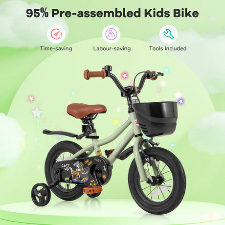 Bicicleta infantil de 14 pulgadas ajustable con ruedas de entrenamiento para niños de 3 a 5 años