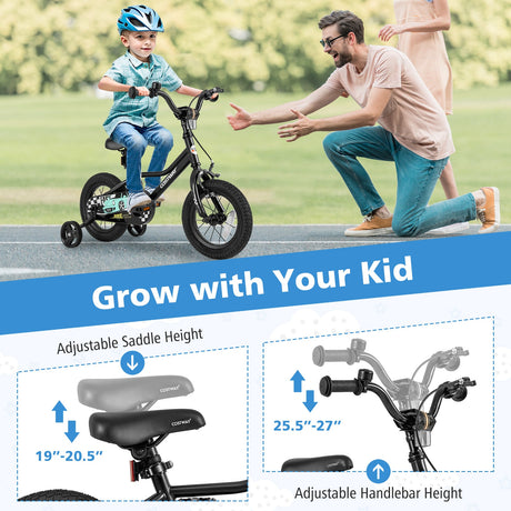 Bicicleta infantil de 12 pulgadas, ajustable para niños de 3 a 4 años, con cuadro de paso bajo