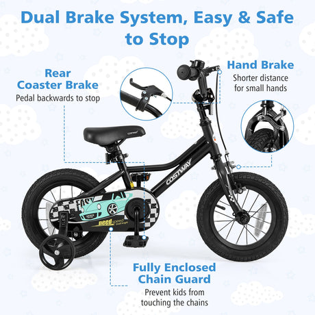 Bicicleta infantil de 12 pulgadas, ajustable para niños de 3 a 4 años, con cuadro de paso bajo