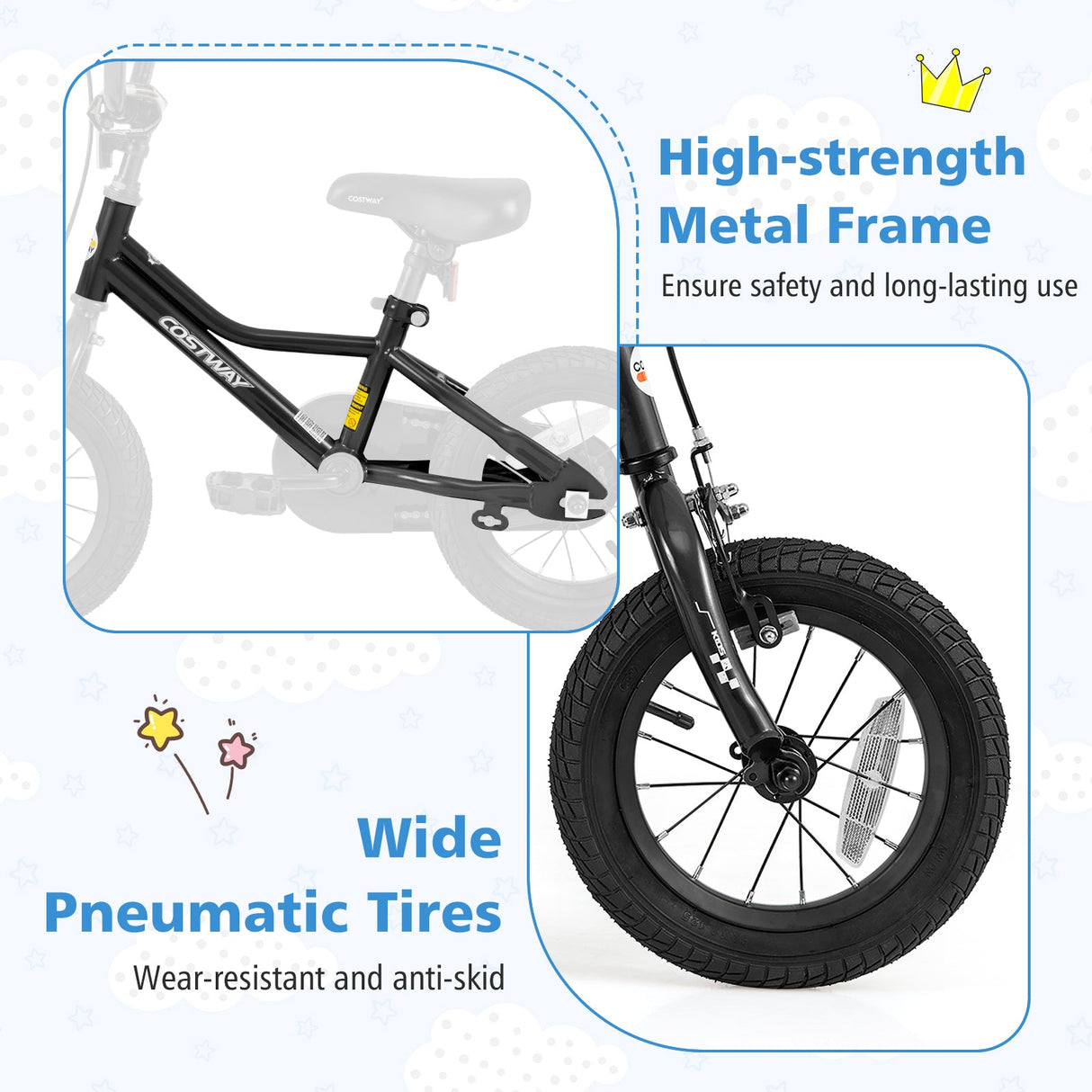 Bicicleta infantil de 12 pulgadas, ajustable para niños de 3 a 4 años, con cuadro de paso bajo