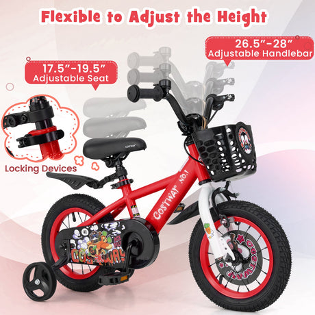 Bicicleta para niños de 14 pulgadas ajustable con cesta de almacenamiento y doble freno para niños de 3 a 5 años - 14 pulgadas