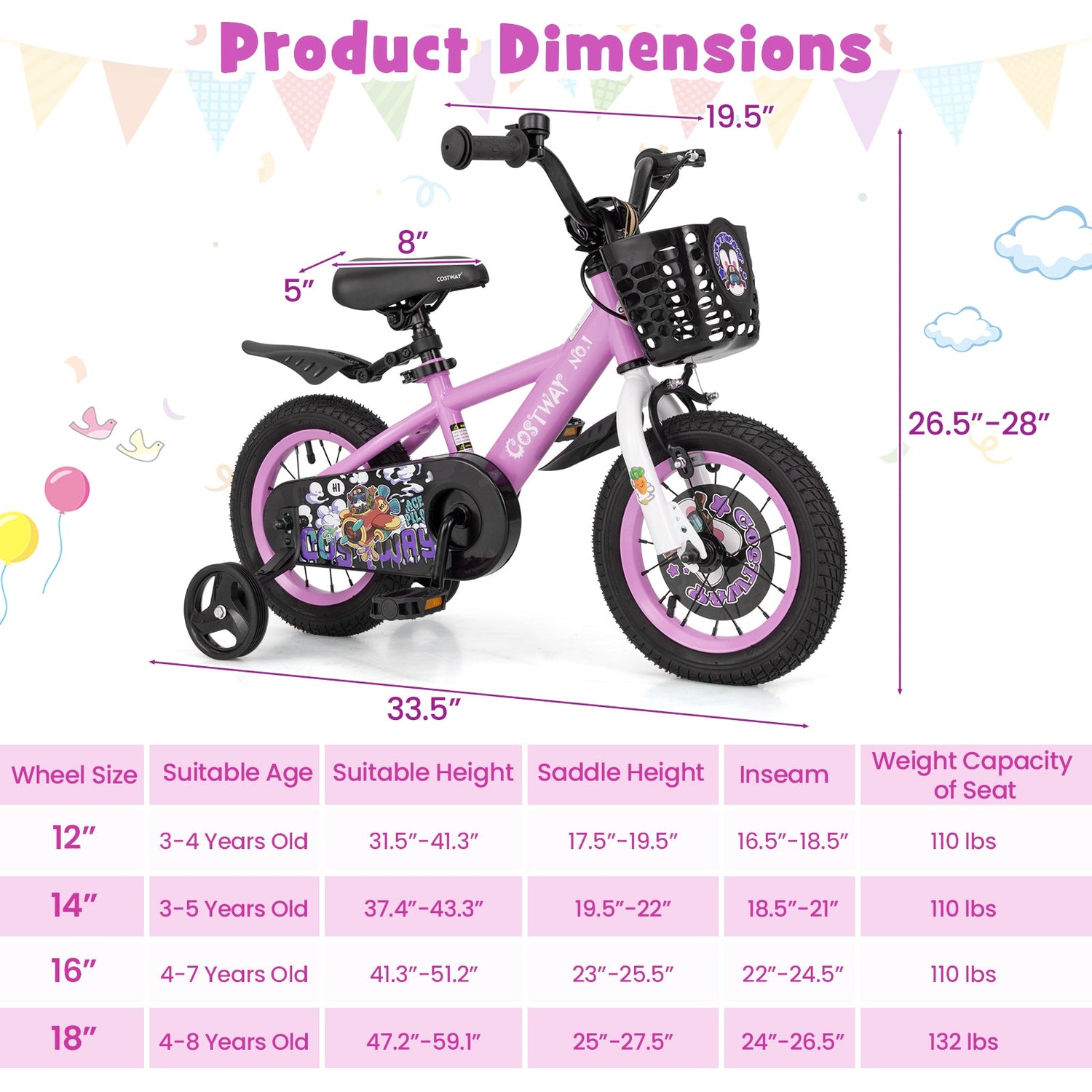 Bicicleta infantil de 14 pulgadas para niños de 3 a 5 años, bicicleta deportiva con manillar y sillín ajustables - 14 pulgadas