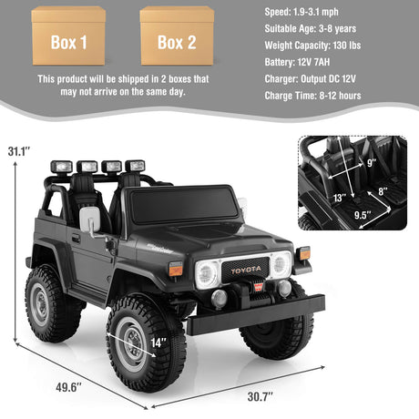 Coche Toyota FJ40 de 12 V con licencia para niños, con 2 asientos y control remoto 2.4G