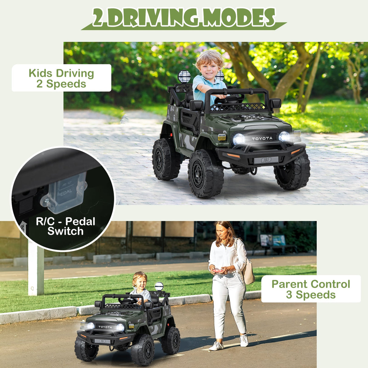 12V 7Ah Licensed Toyota FJ Cruiser Electric Car with Remote Control-Camo