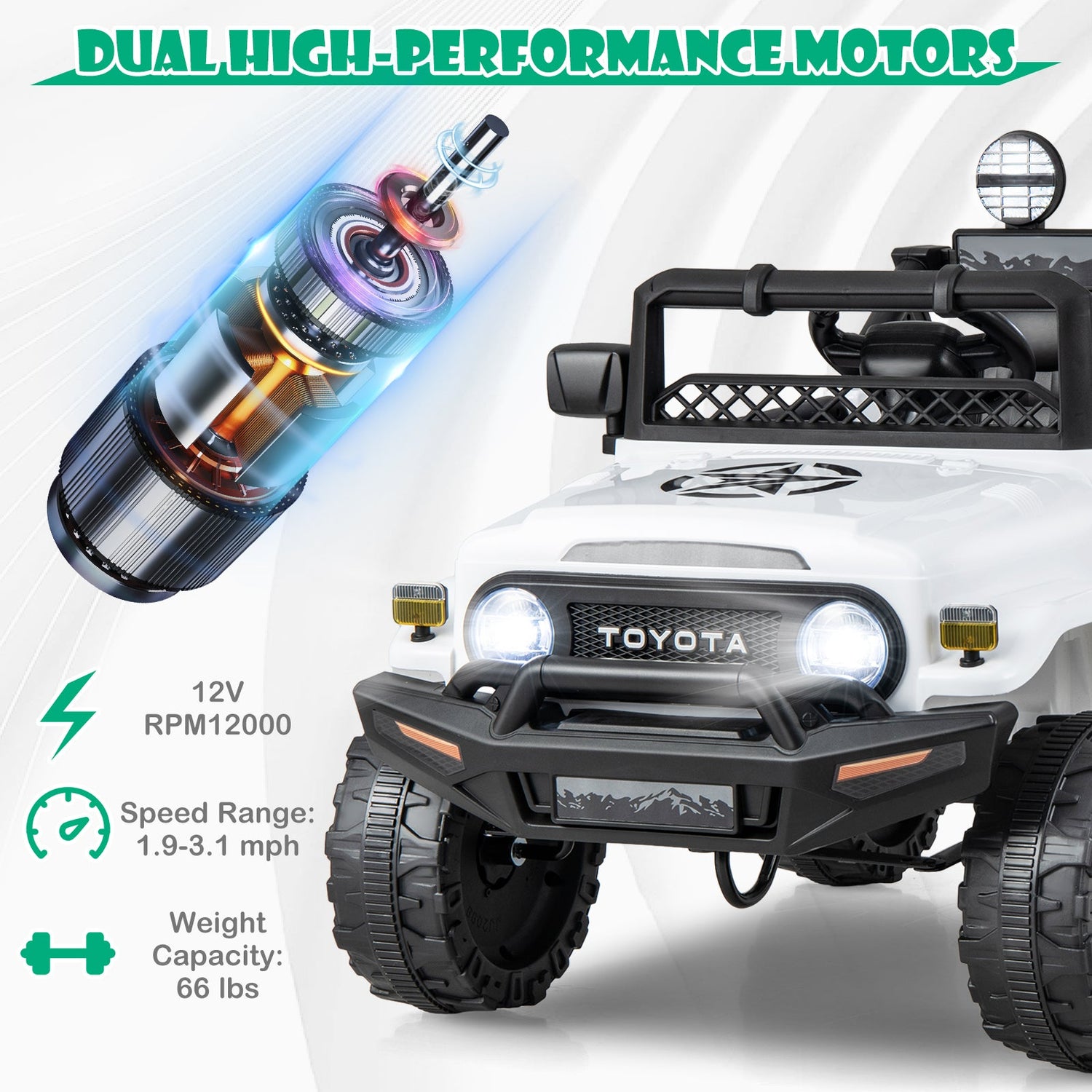 Coche eléctrico Toyota FJ Cruiser con licencia, 12 V 7 Ah, con control remoto - Blanco