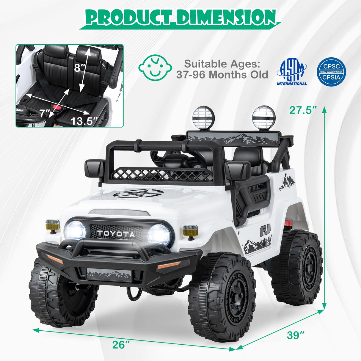 Coche eléctrico Toyota FJ Cruiser con licencia, 12 V 7 Ah, con control remoto - Blanco