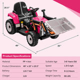 Excavadora montable para niños de 12 V con batería, brazo y pala ajustables
