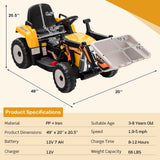 Excavadora montable para niños de 12 V con batería, brazo y pala ajustables