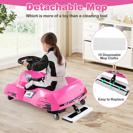 Go Kart eléctrico de limpieza de 12 V con mopa desmontable y control remoto