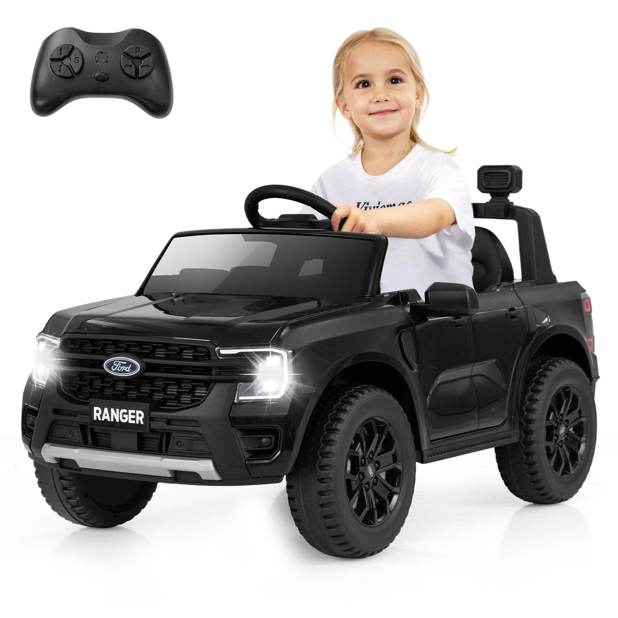 Coche eléctrico de 12V con licencia Ford Ranger para niños, con control remoto y música