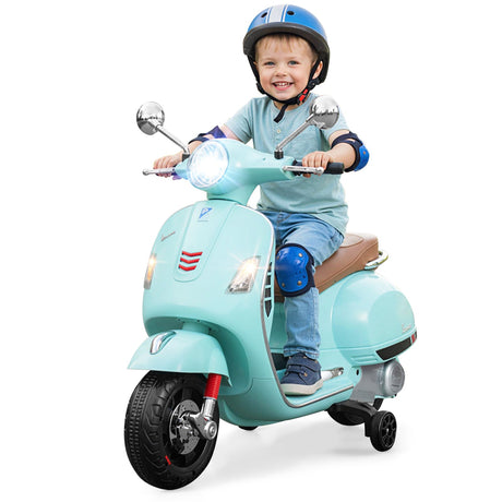 Moto eléctrica de 12 V para niños VESPA con licencia, música y ruedas de entrenamiento