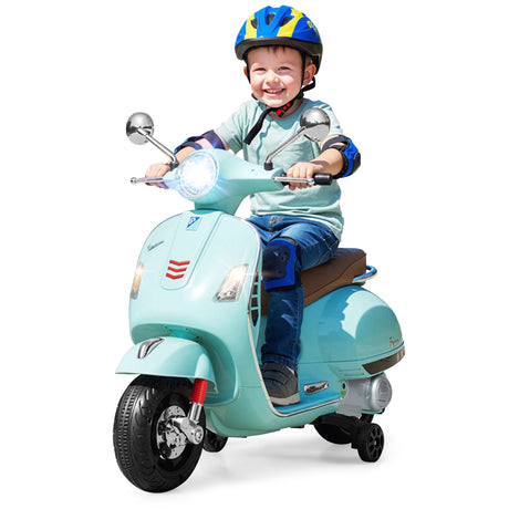 Moto eléctrica de 12 V para niños VESPA con licencia, música y ruedas de entrenamiento